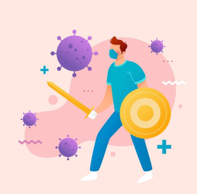 바이러스와 싸우는 남자 일러스트