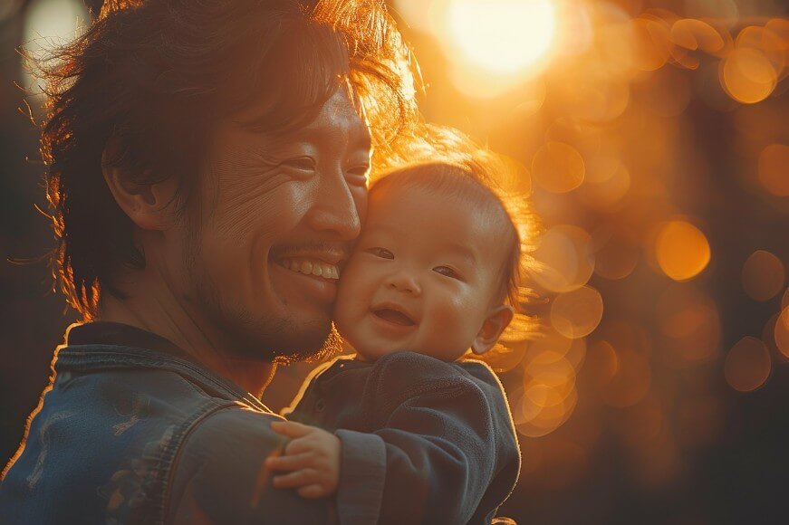 어린 아들을 안고 있는 아빠의 모습