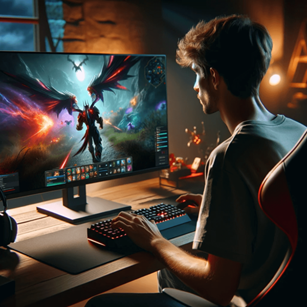 컴퓨터 게임을 즐기는 모습