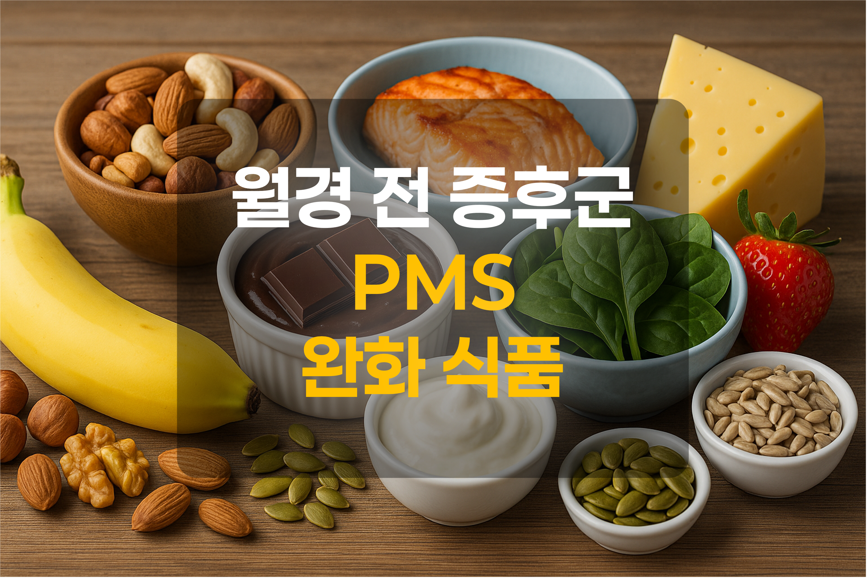 PMS 완화 식품들을 모아놓은 그림