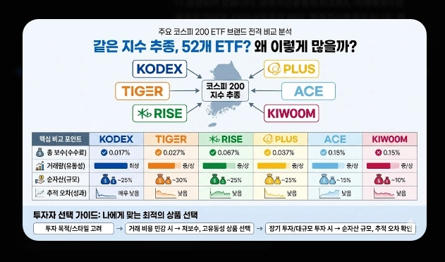 코스피 200 ETF 필수 체크 5가지 [2026년 기준] 브랜드 비교&middot;보수&middot;유동성 확인법