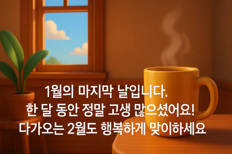 거실 창문 커피 한잔 1월 마지막날 인사말