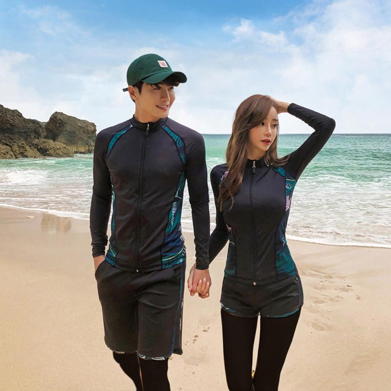 커플 래쉬가드 야자수 성인 집업 래쉬가드 세트 Set 커플 수영복