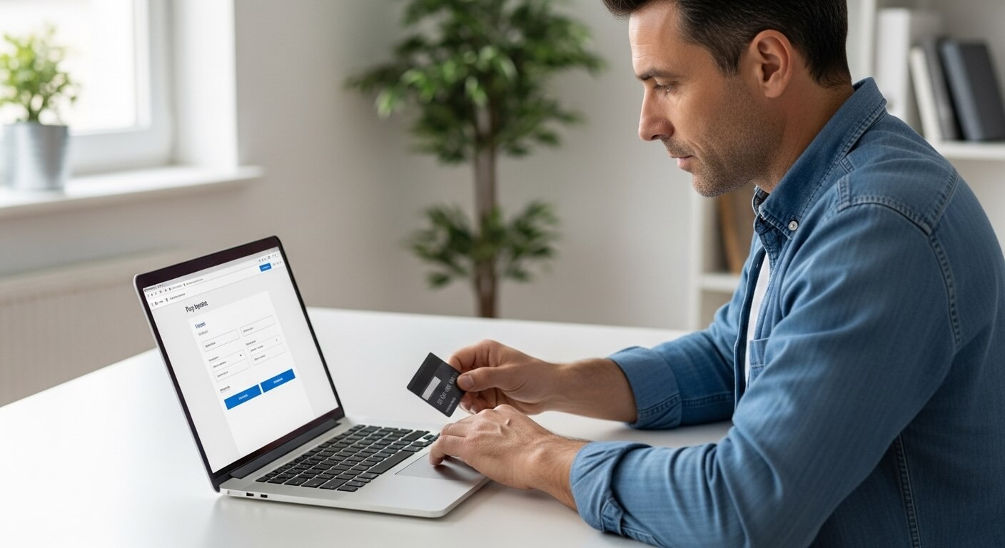 신용카드로 온라인 결제를 진행하는 남성