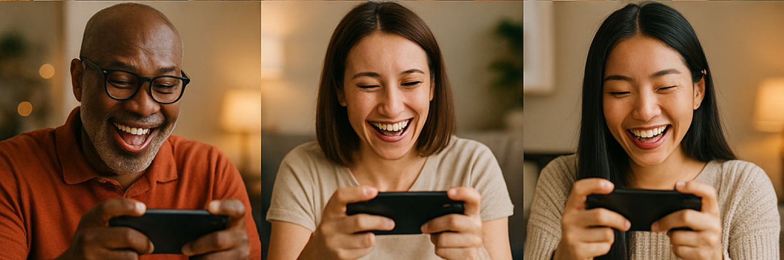 모바일 게임을 하는 사람 사진