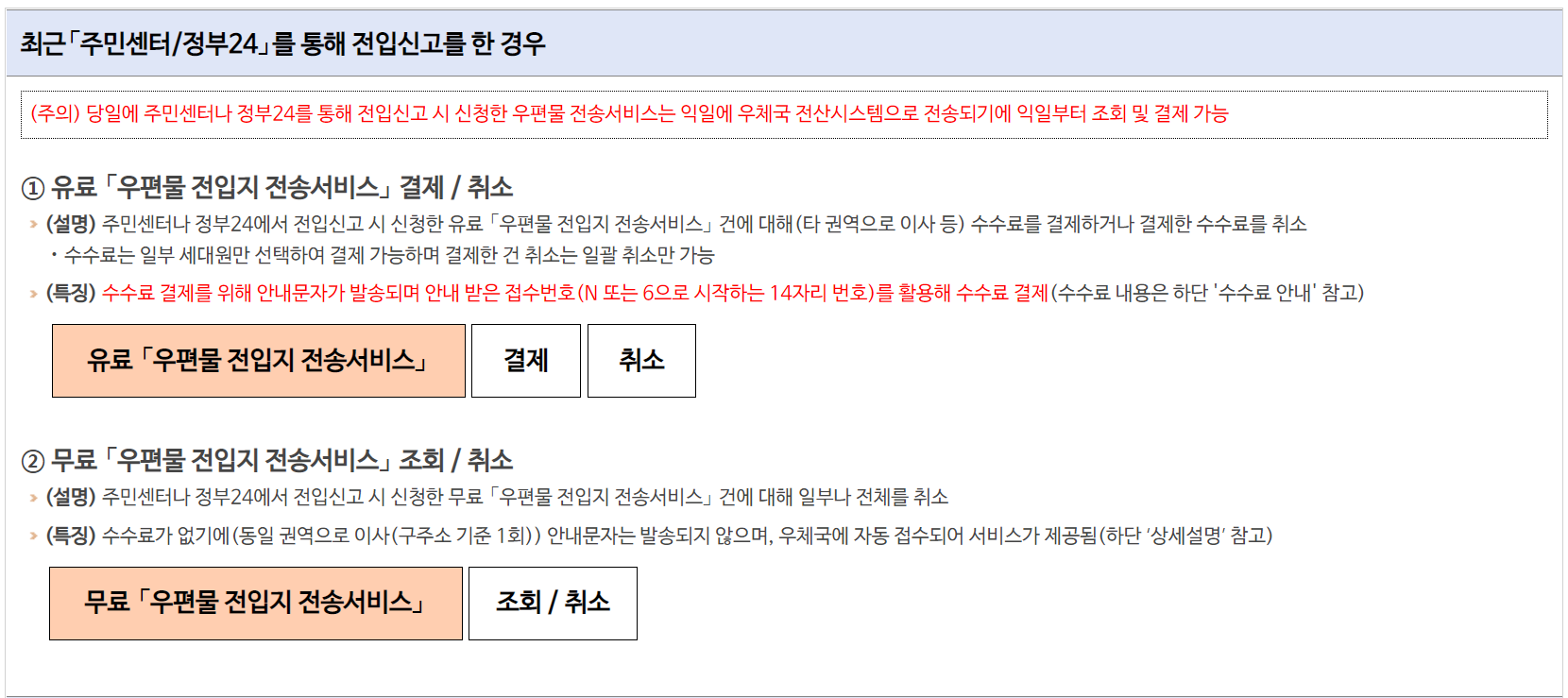 우편물 전송서비스 신청하는 화면 사진입니다.