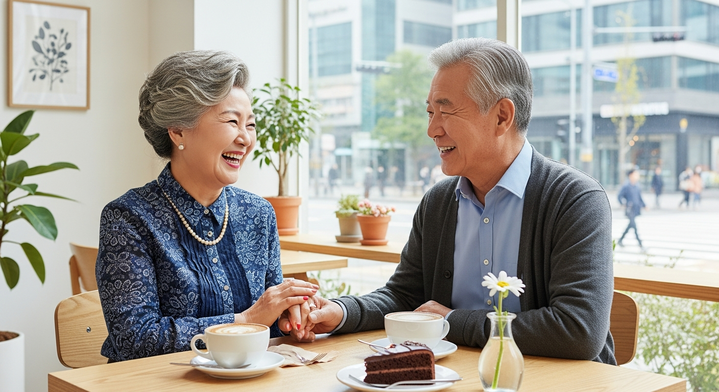 할아버지와 손녀가 공원에서 함께 자전거를 타며 즐거운 시간을 보내는 모습. 캐시백으로 얻은 경제적 여유를 상징한다.