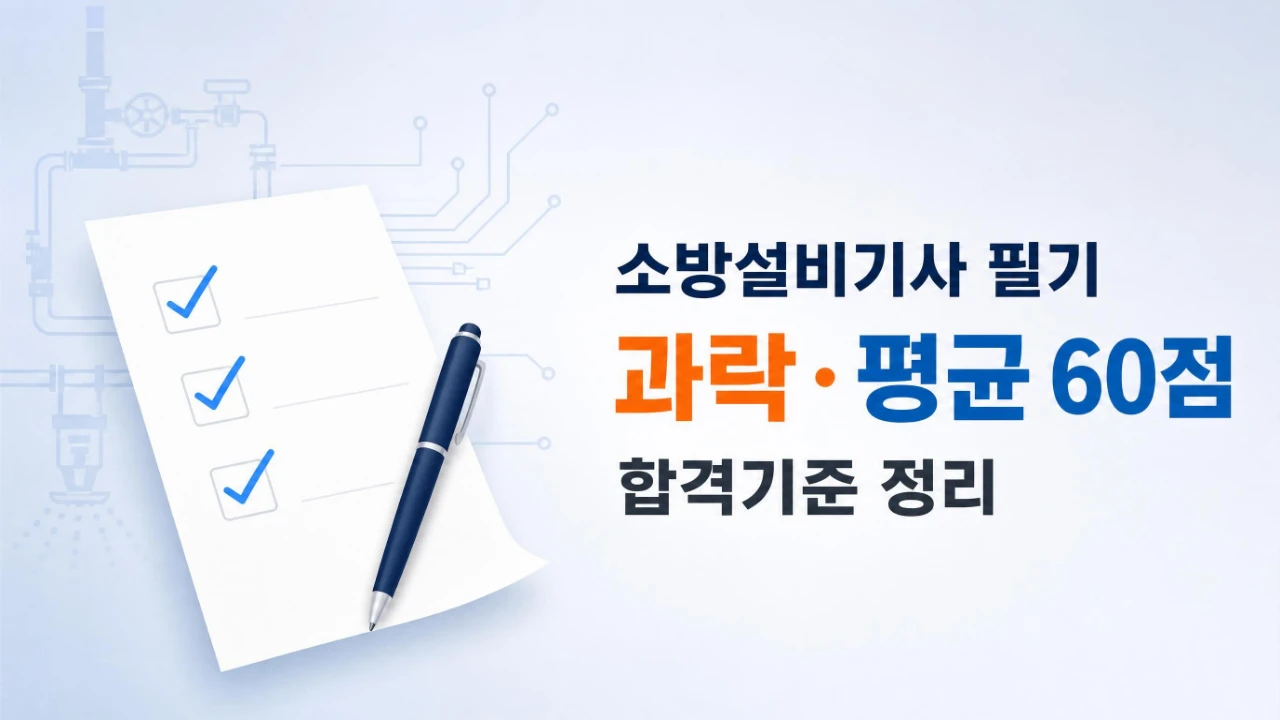 소방설비기사 필기 과락과 평균 60점 합격기준을 안내하는 대표이미지