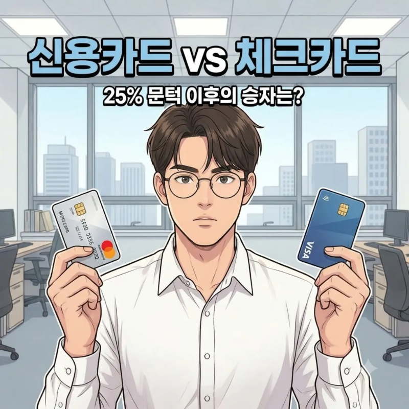 신용카드와 체크카드 사이에서 소득공제 딜레마에 빠진 직장인 웹툰 썸네일