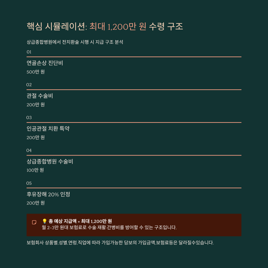 상급종합병원에서 전치환술 무릎 인공관절 수술 시 보험금 보장 연동 시뮬레이션 구조 그래프