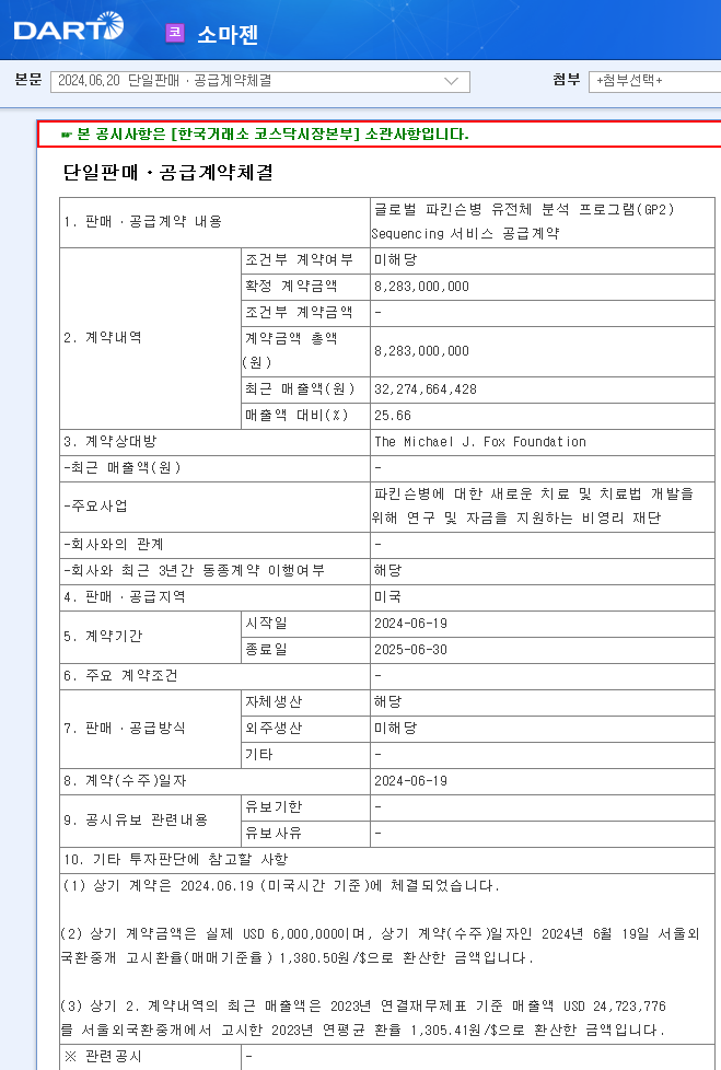 소마젠 공시