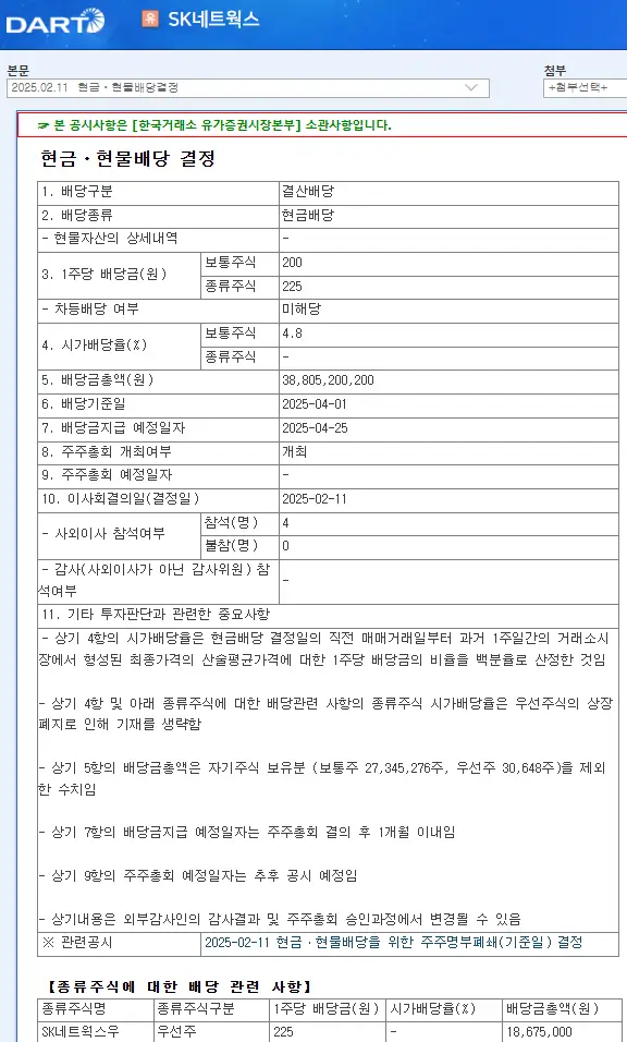 SK네트웍스(001740) 2025년 배당락일