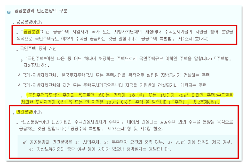 공공분양과 민간분양
