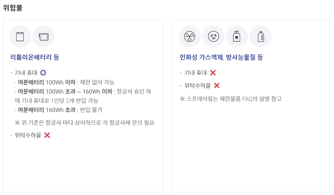 기내 반입 물품 위험물