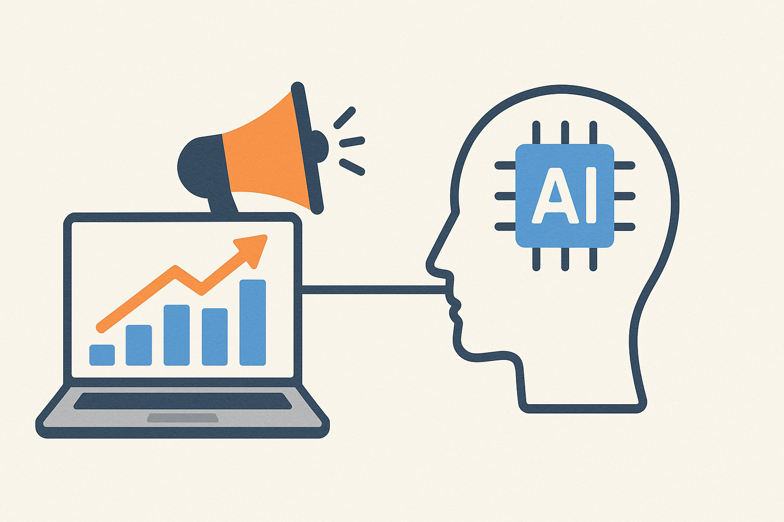 디지털 마케팅과 인공지능을 상징하는 아이콘 일러스트