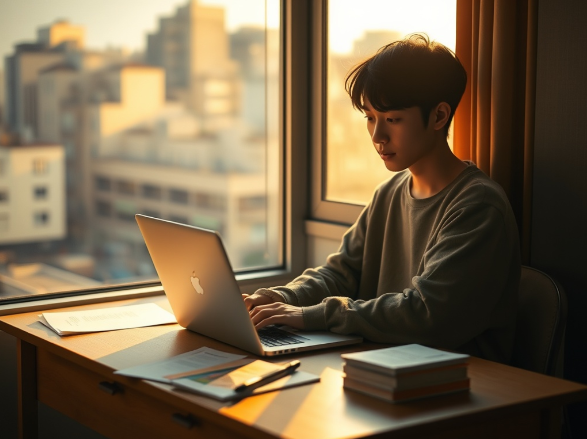 독학으로 공부하는 남학생