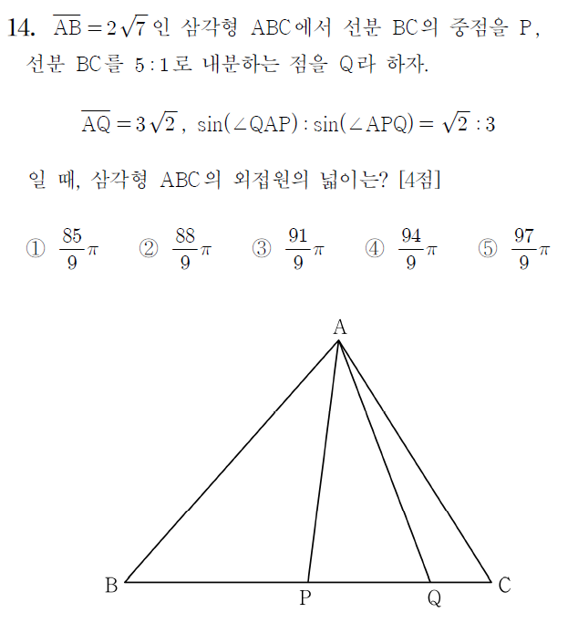 2026학년도 6월 평가원 모의고사 수학 14번 문제