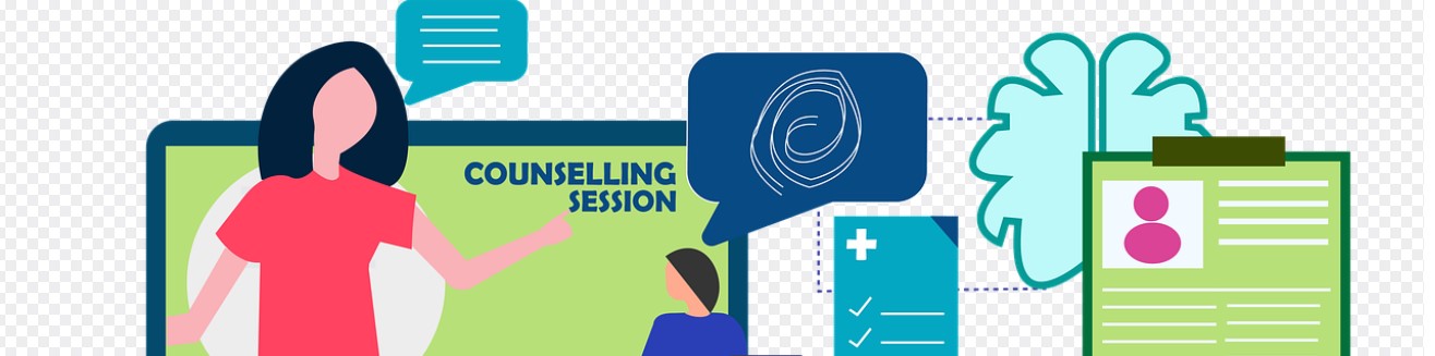 화면속의 여자와 바깥의 남자가 서로 대화하며 상담하고 있는 그림