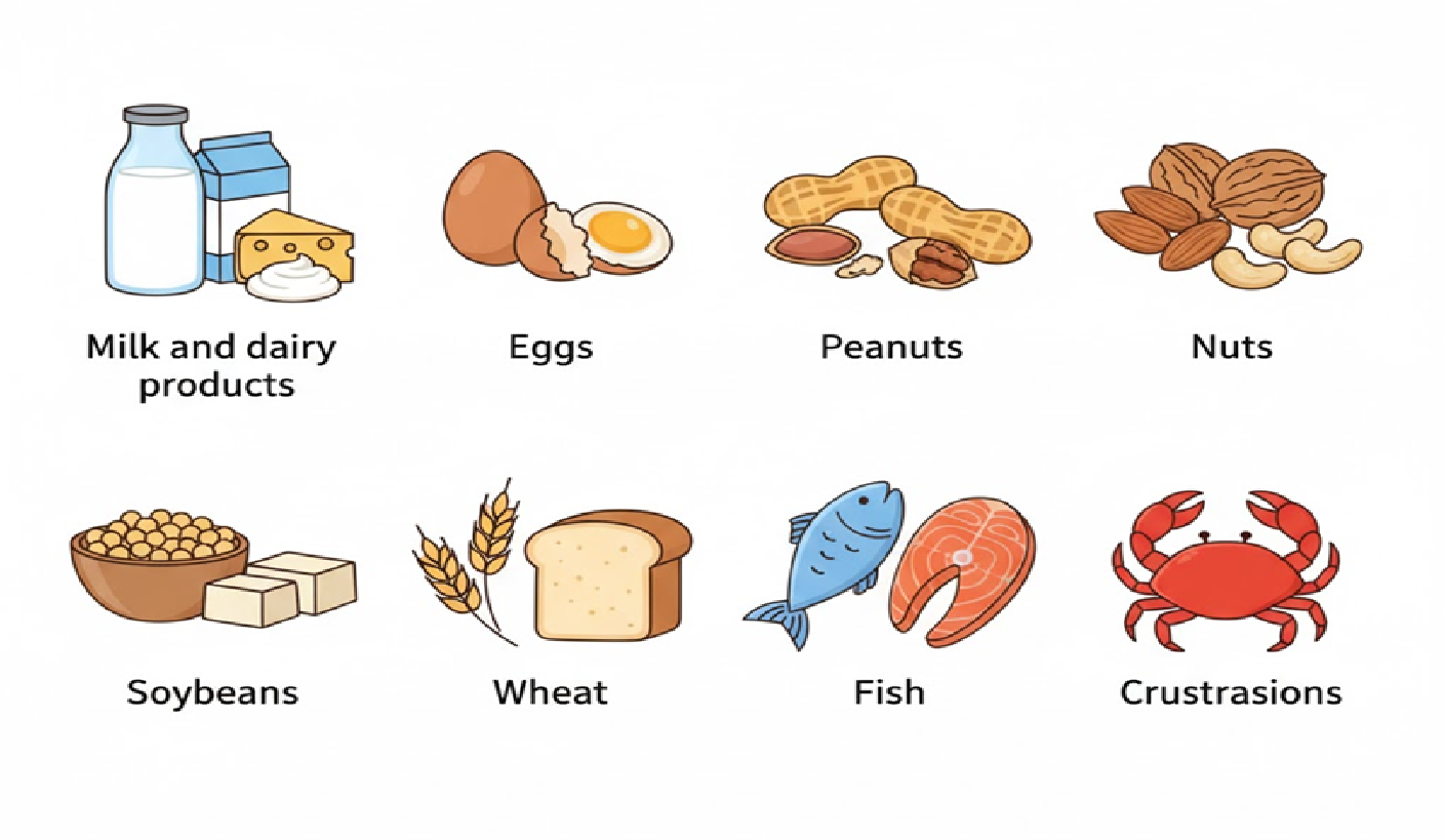 주요 알레르기 유발 식품 8가지
