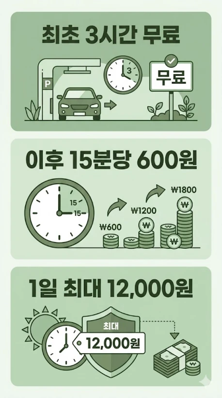 한밭수목원 주차 요금 안내판과 무인 정산기