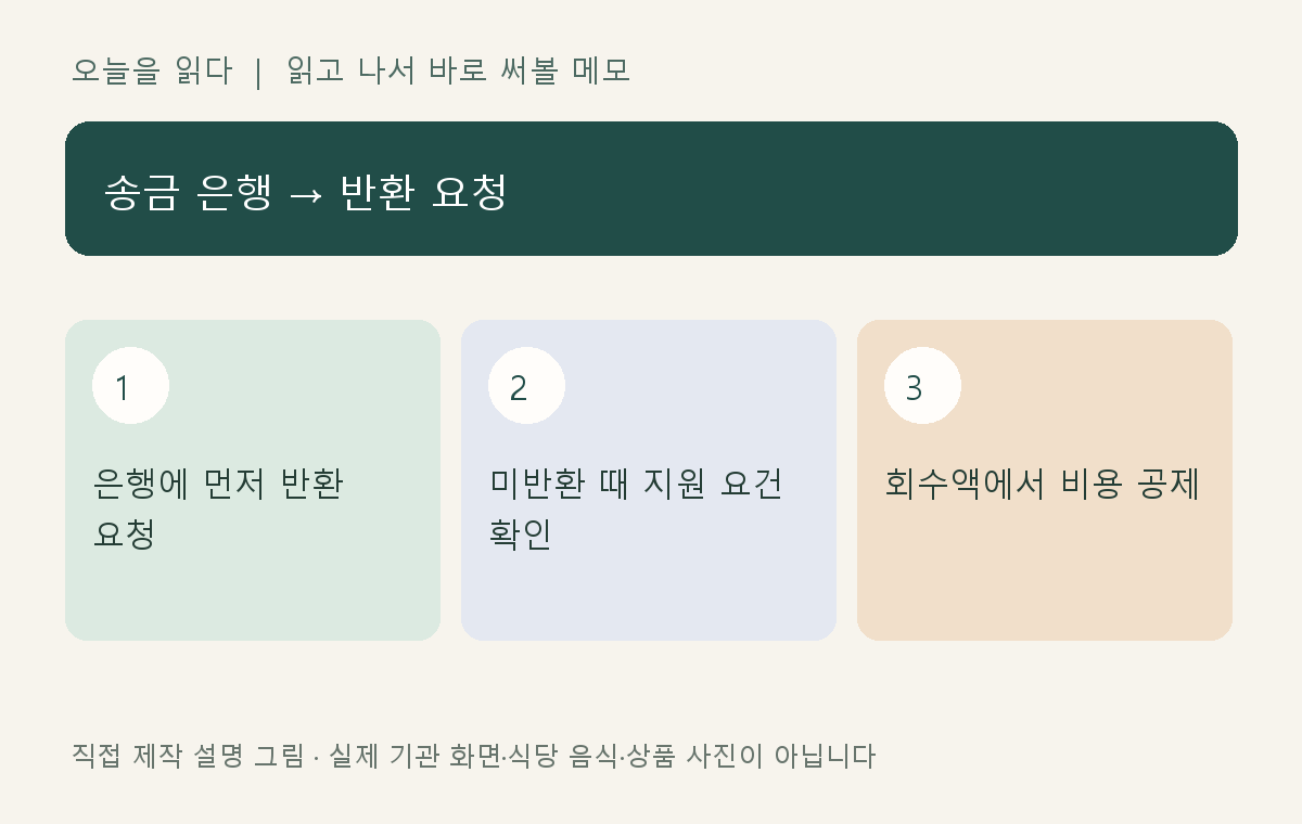 은행에 먼저 반환 요청 / 미반환 때 지원 요건 확인 / 회수액에서 비용 공제