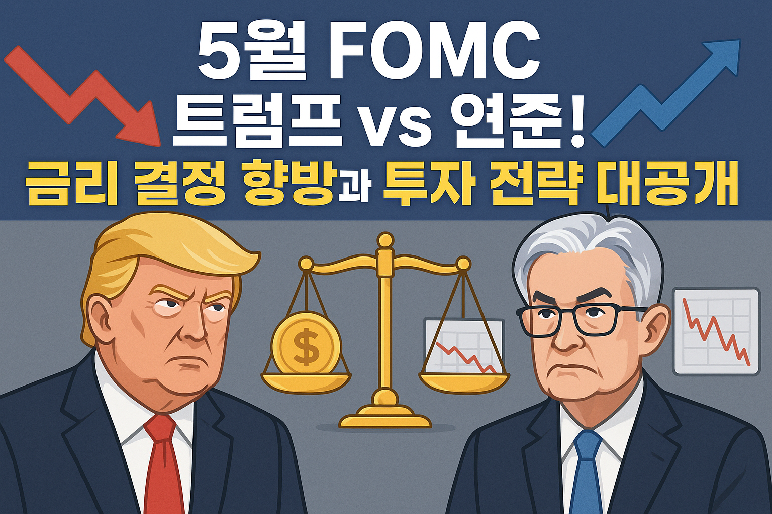 트럼프와 파월이 함께 저울질 하는 이미지