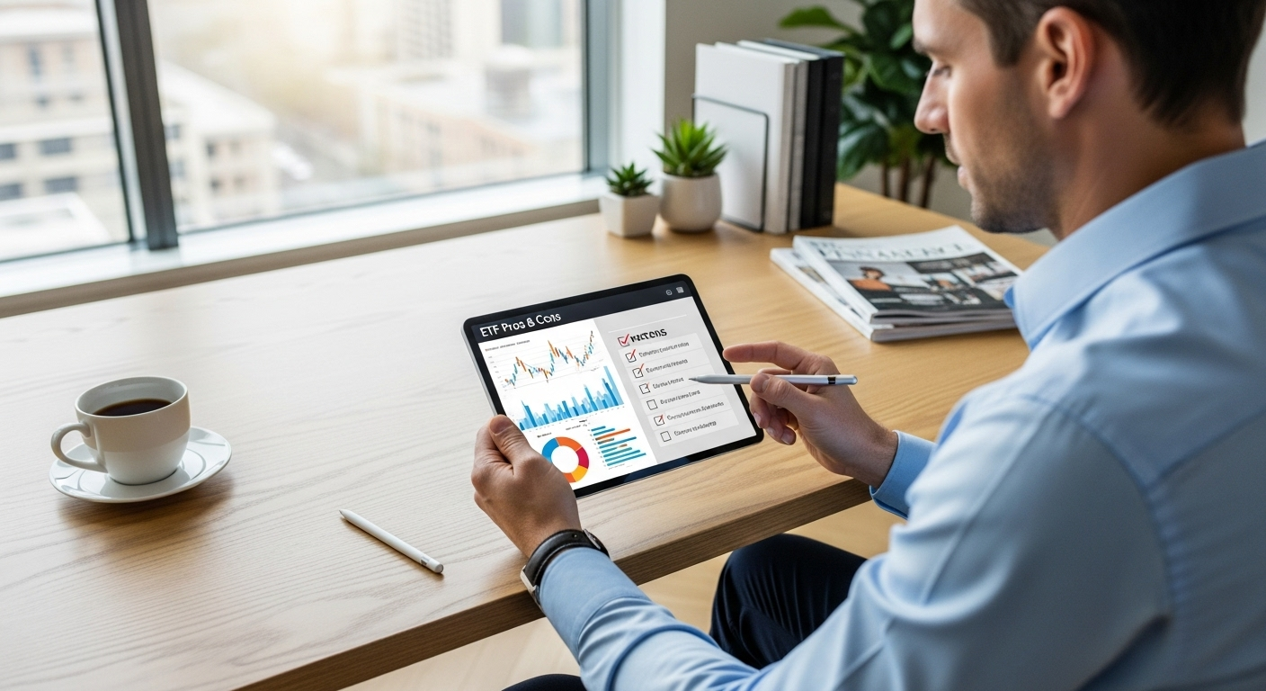 ETF 투자 장단점을 비교 분석하는 투자자의 모습