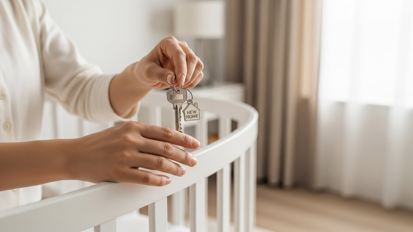 신생아 특별공급을 통해 당첨된 새 집의 열쇠를 들고 있는 한국인 엄마