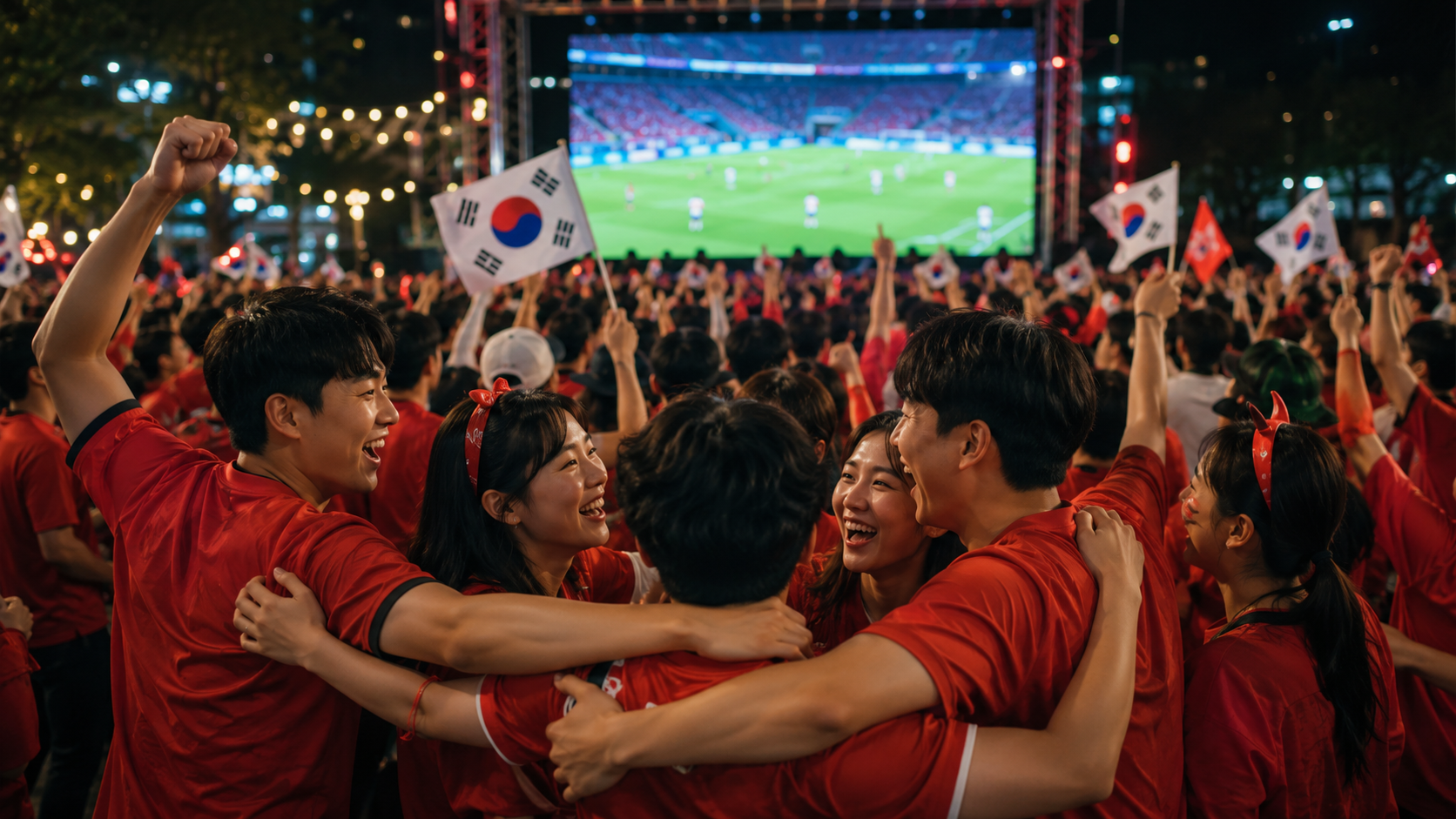 월드컵 응원 심리와 소속감을 상징하는 거리 응원 이미지