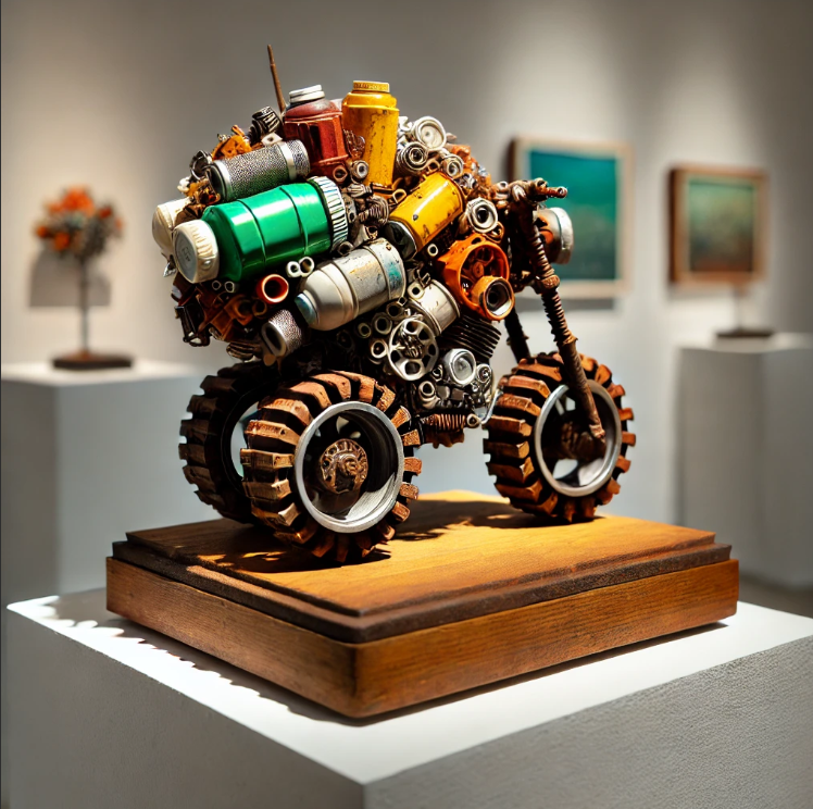 조명 아래 전시된 조형물