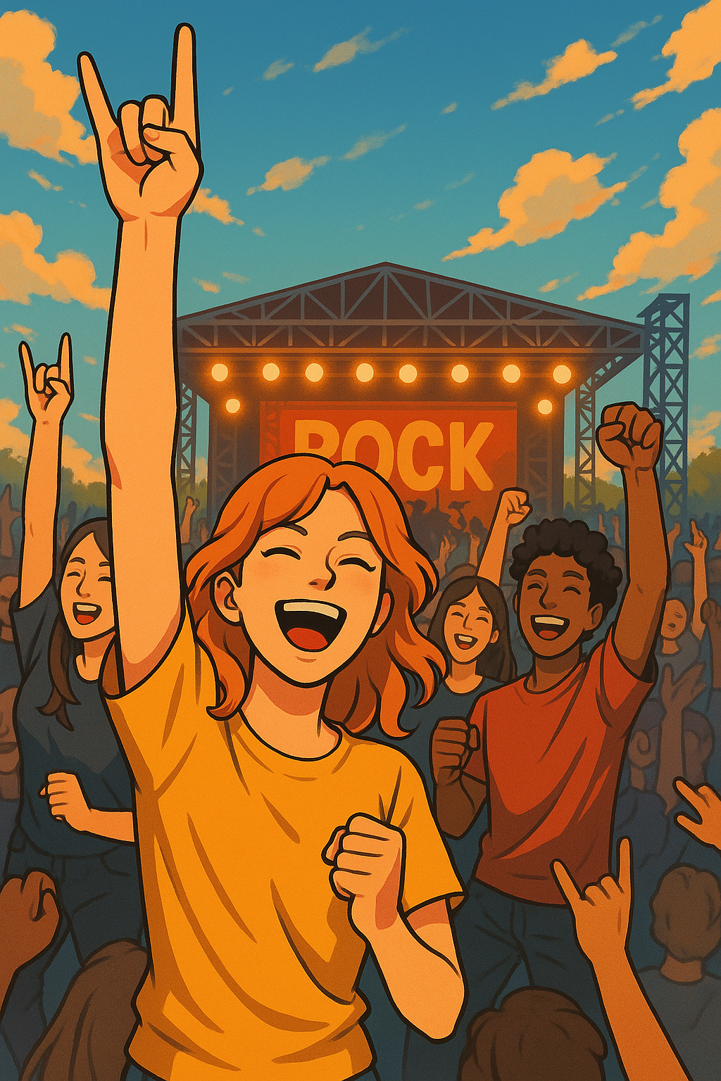 락 페스티벌에서 즐기고 있는 관객들의 모습