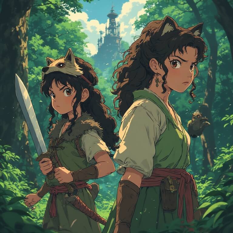 원령공주 속 여성 캐릭터를 표현한 일러스트