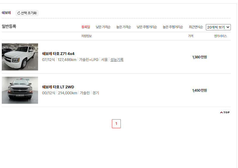 쉐보레 타호 중고차 가격 시세표 연비