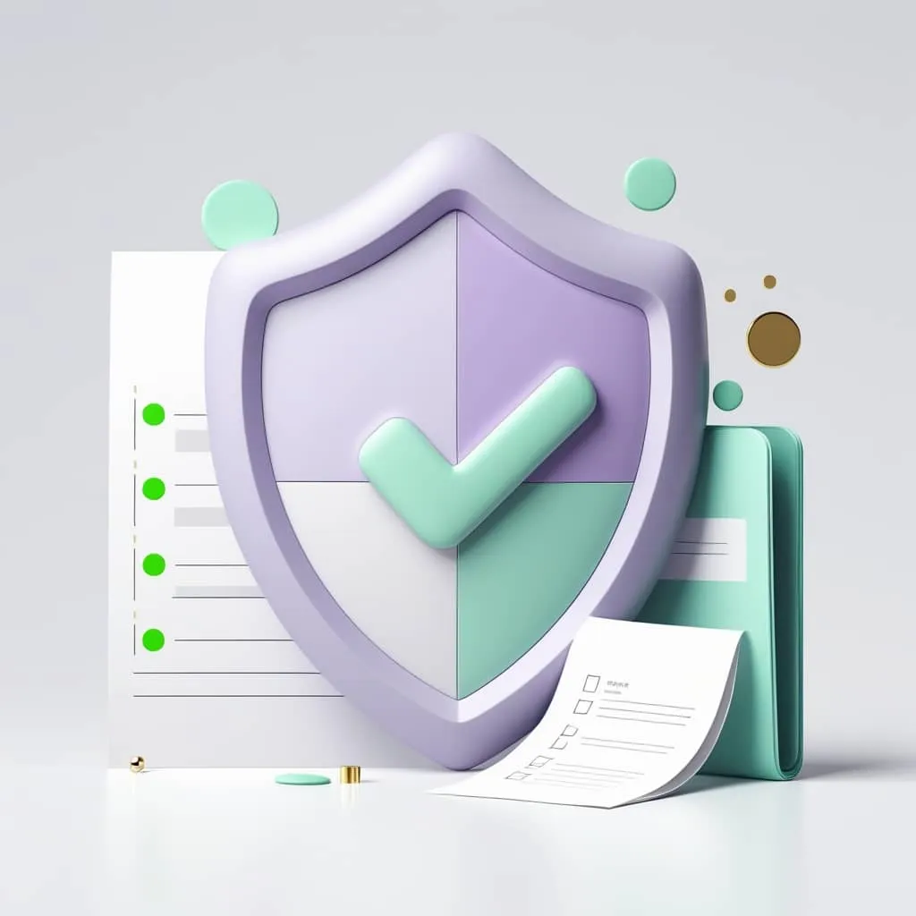 부모 자식간 차용증: 사후관리 체크리스트를 안전을 상징하는 방패와 체크 표시로 상징적으로 나타낸 이미지