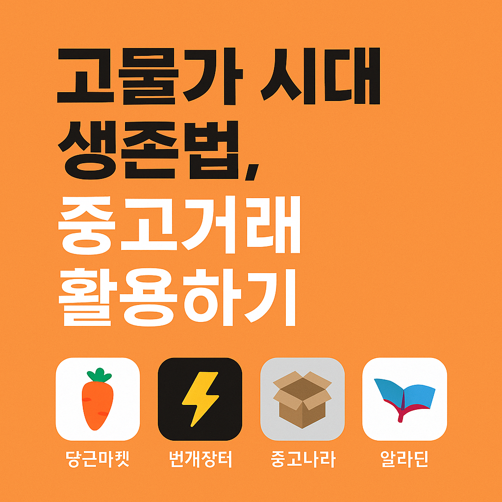 고물가시대생존법, 중고거래활용하기 문구와 관련앱 이미지
