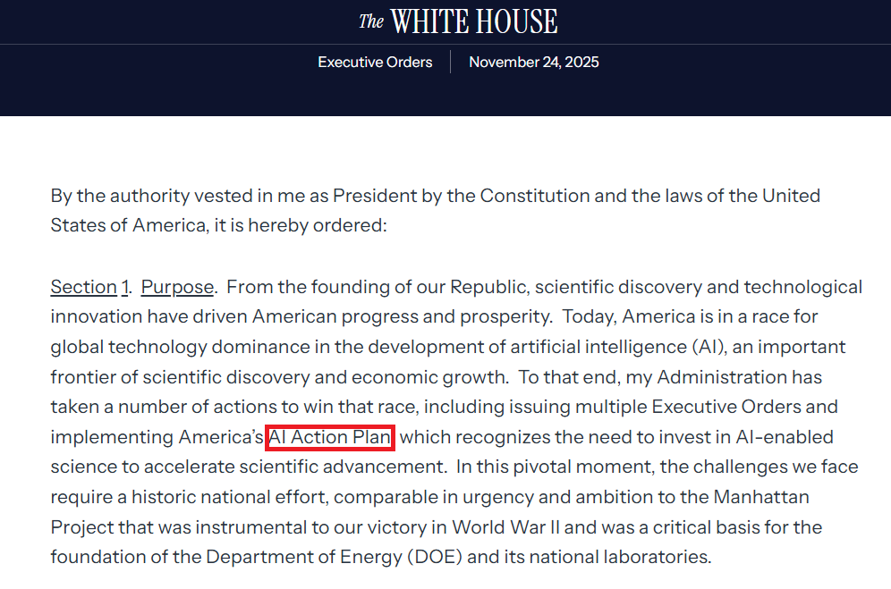 제네시스 미션: 목적 Ai Action Plan 시행