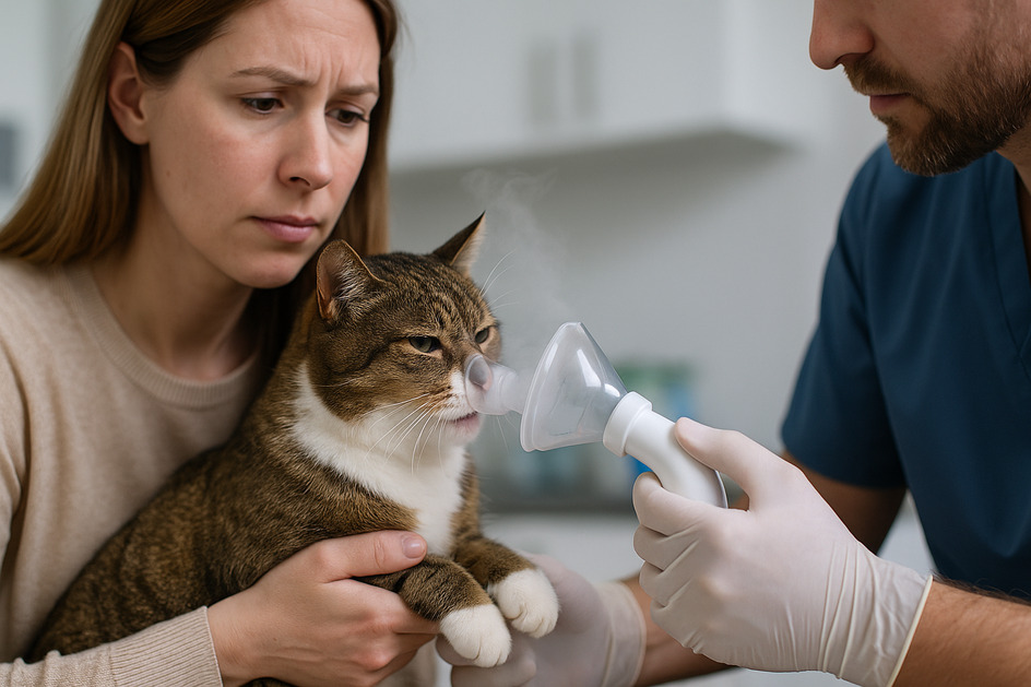 반려동물 천식 검사 받고 있는고양이
