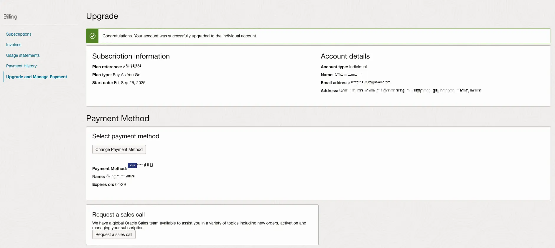 오라클 클라우드 - Upgrade and Manage Payment