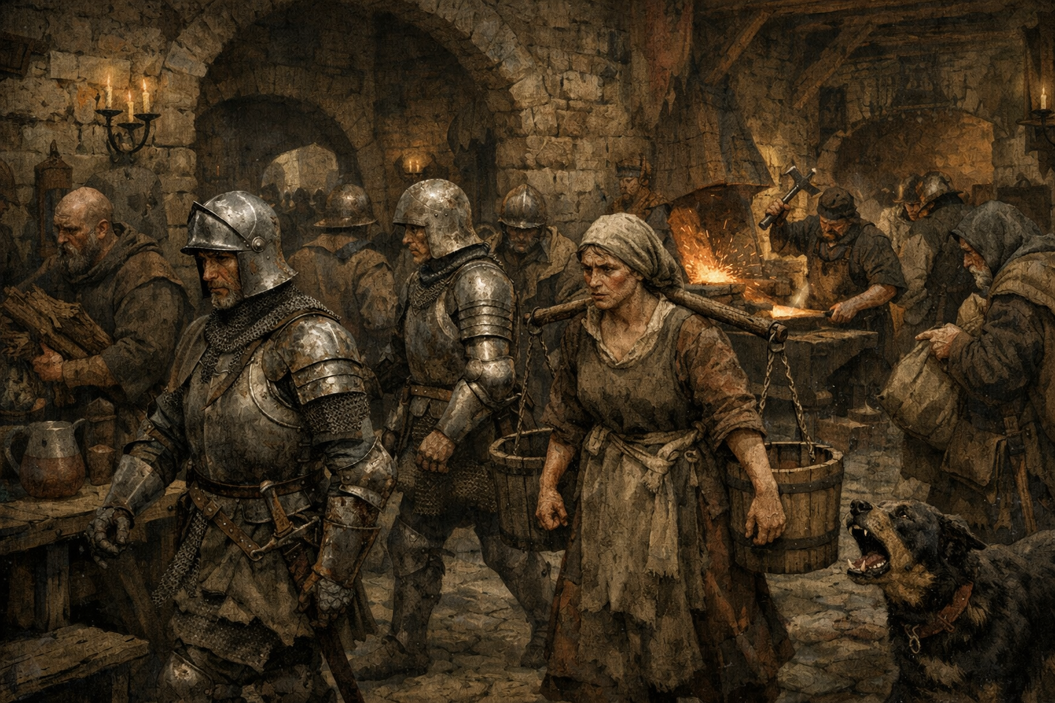 성 안은 늘 시끄러웠다, 침묵은 사치였다 참조 일러스트