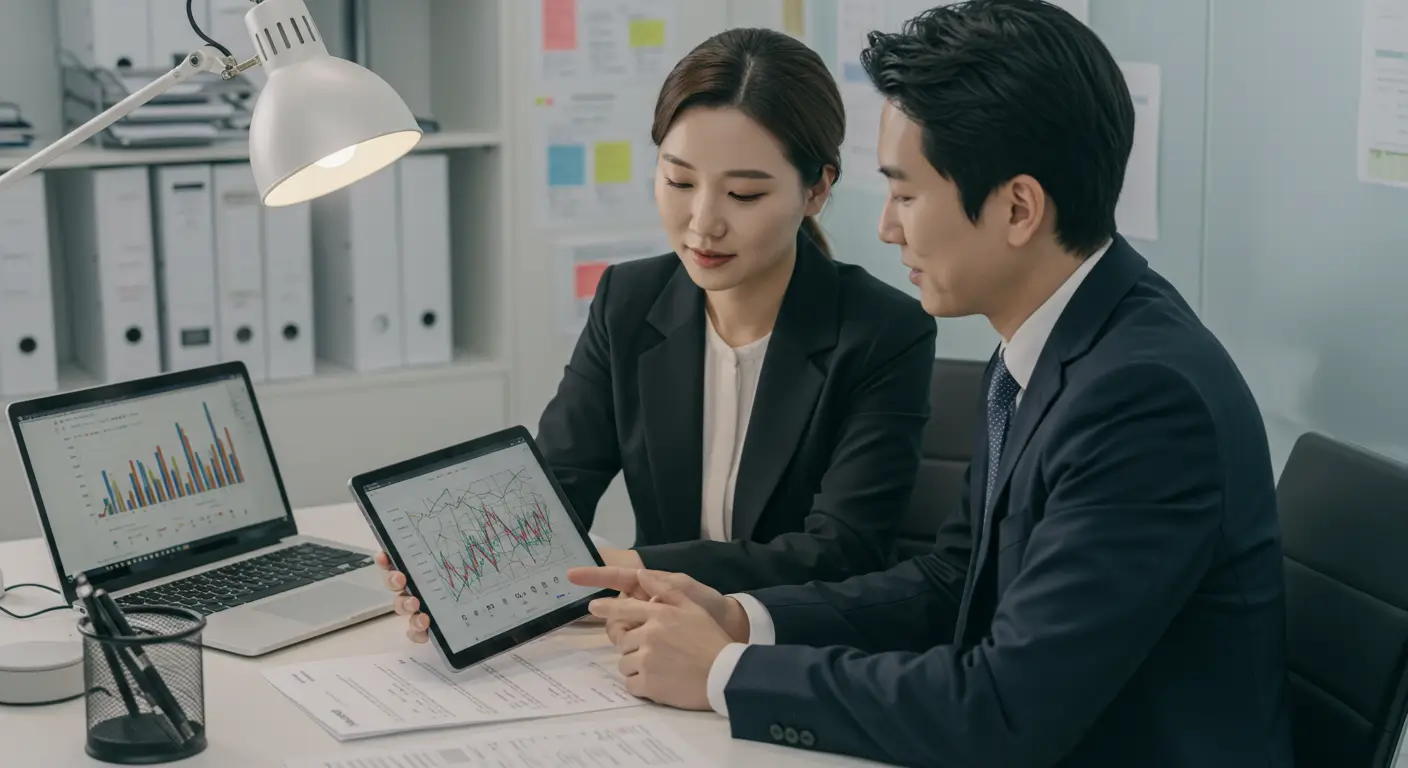 금융 컨설턴트와 함께 자신의 빚을 하나의 채무통합 플랜으로 재설계하는 모습