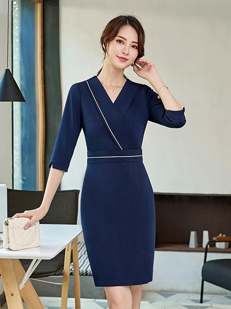 단아한 V넥 정장원피스 봄가을 아나운서룩 8070