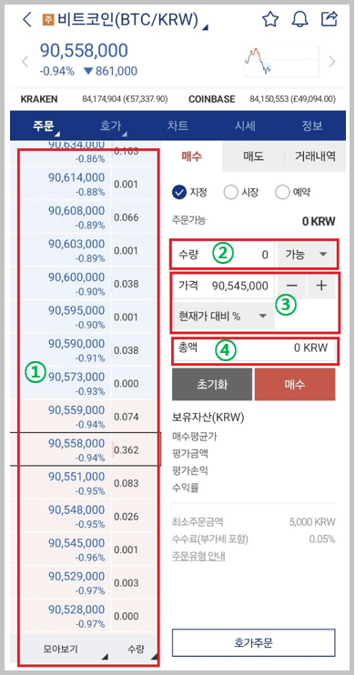 비트코인 수량, 가격 입력