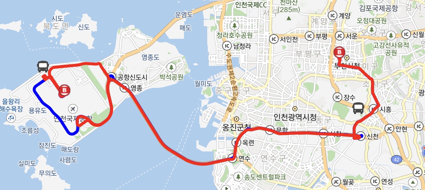 인천공항 7001 버스 운행지도