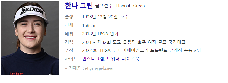 골프선수 한나 그린 인물정보(출처 : Daum 검색)