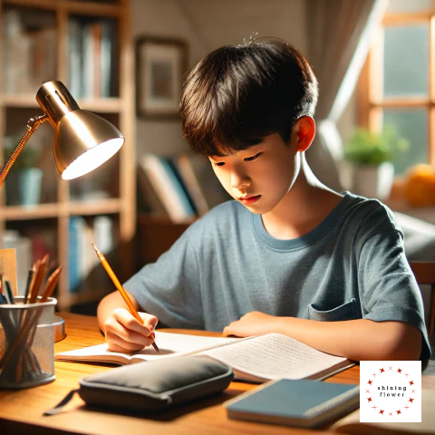 한국인 초등학생 5학년 남학생 공부하는 모습