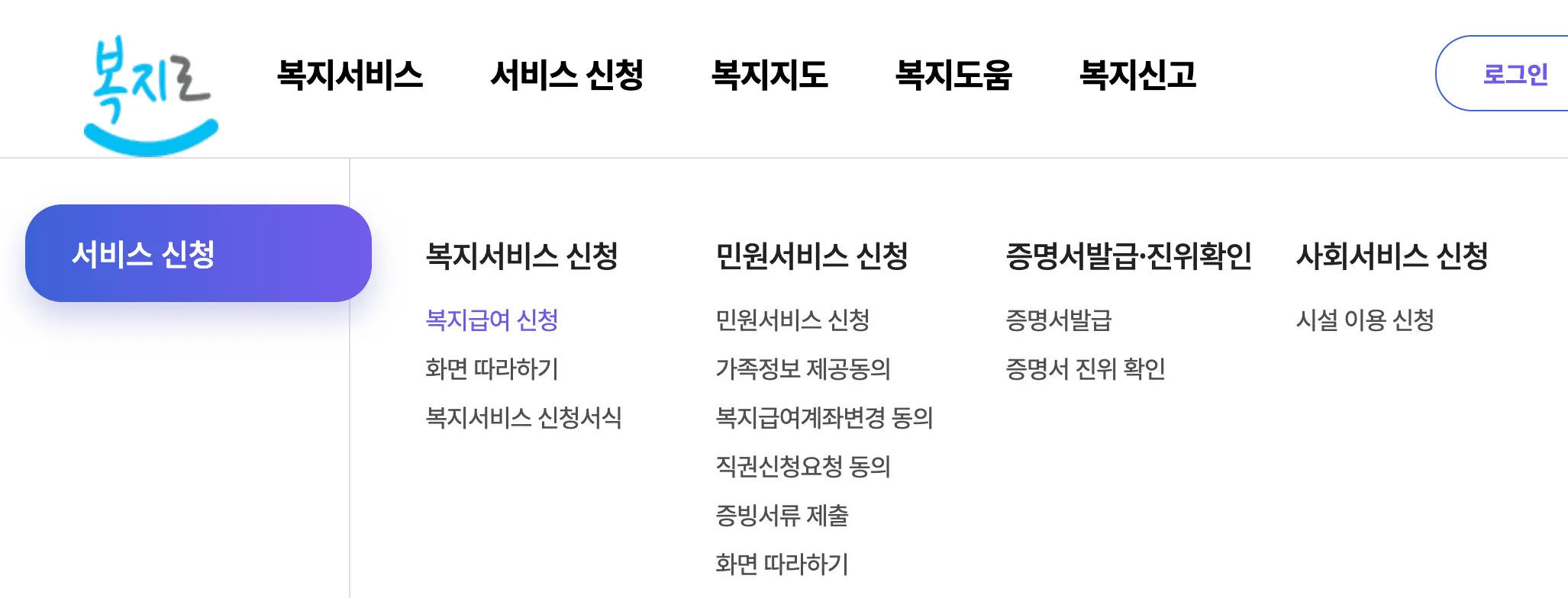 복지로-온라인신청-경로