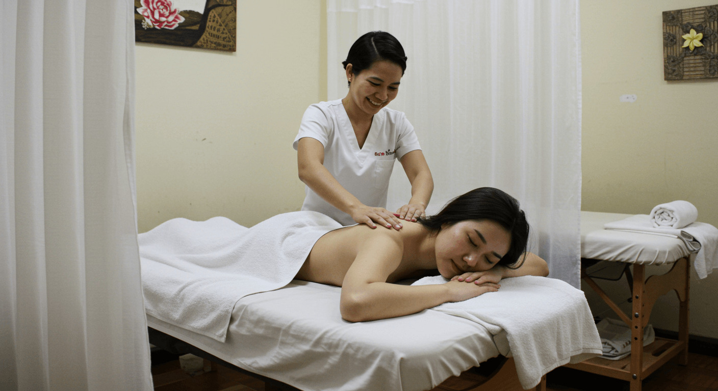 세부 한국인 운영 마사지샵에서 마사지를 받는 모습