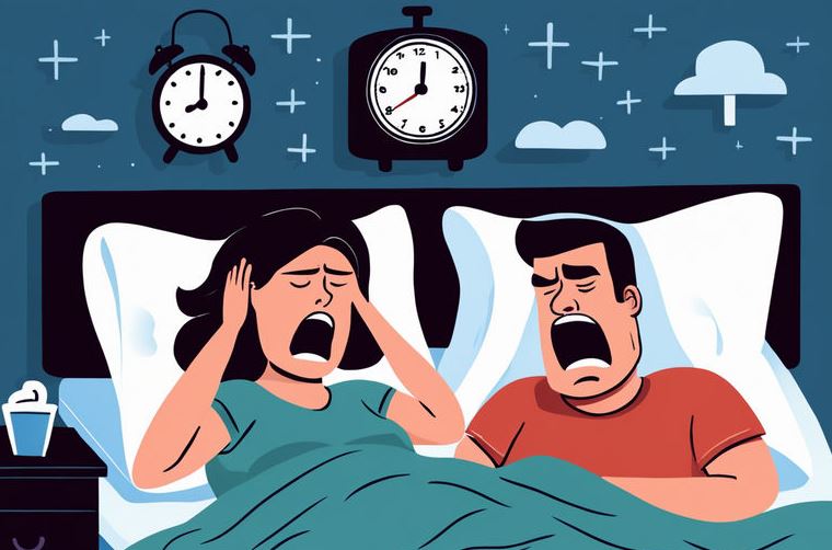 코를 고는 남편 때문에 괴로워하는 아내의 모습