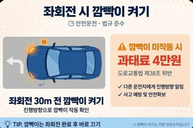좌회전 깜빡이 방향지시등 범칙금