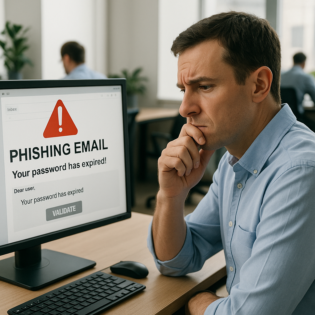 피싱 이메일을 받은 사무실 근로자 사진